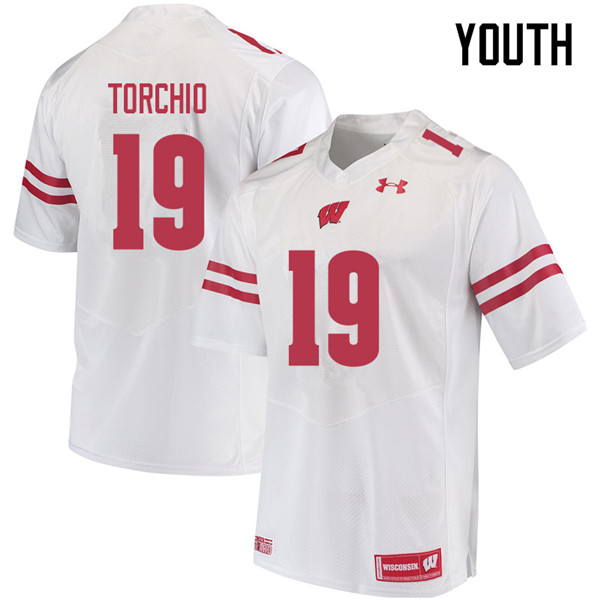 Wisconsin Badgers Youth #19 John Torchio NCAA Under Armour Authentic White College Stitched Football Jersey GE40H50PI